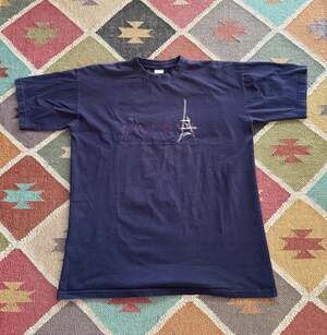 Vintage Mirage Paris France Embroidered Eiffel Tower Navy Blue T-Shirt XL